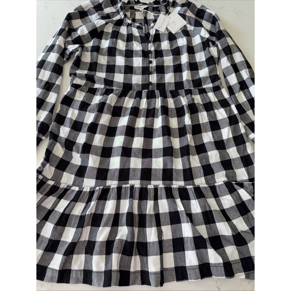 Beachlunchlounge Robyn Buffalo Plaid Tiered Mini Dress Black White Retro LCD5081